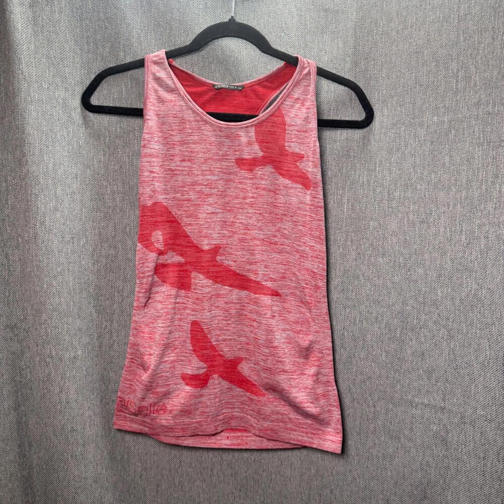 Oiselle Women's S - Flyte Tank Top Red Pink Racerback Bird Print Fly Running